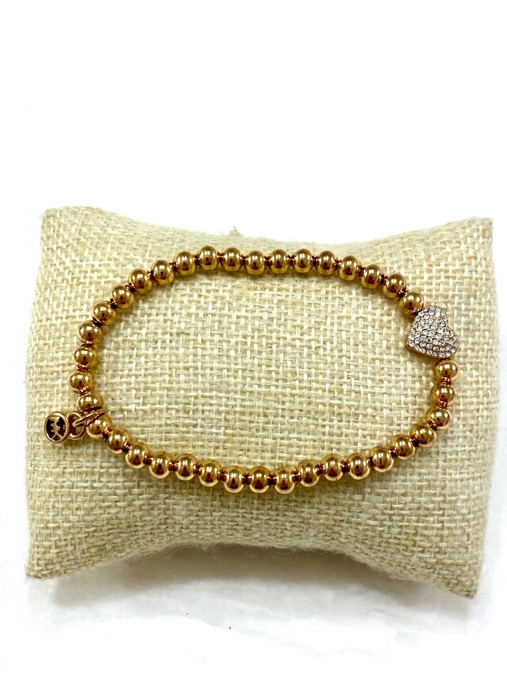 Michael Kors Gold Beaded Bracelet with Pave Heart Charm